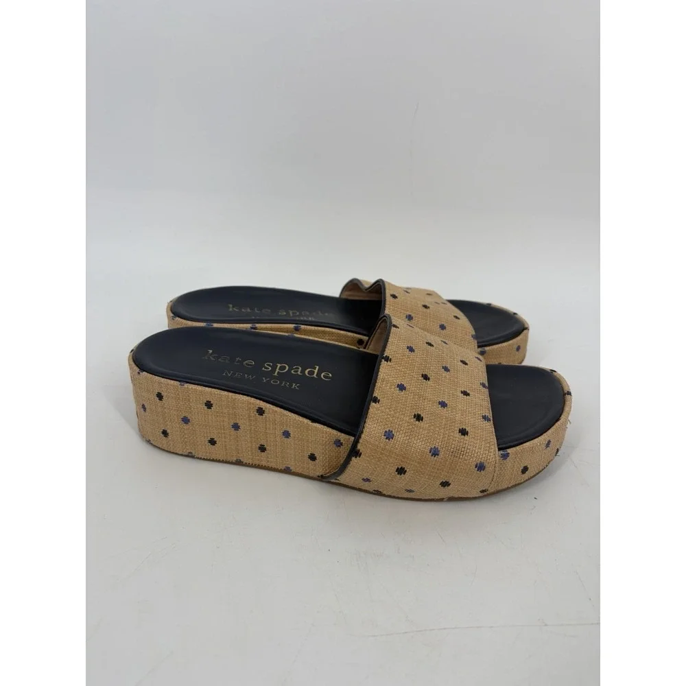 Kate Spade Breeze Raffia Platform Slide Sandals 8.5 B Coastal Resort Vacation